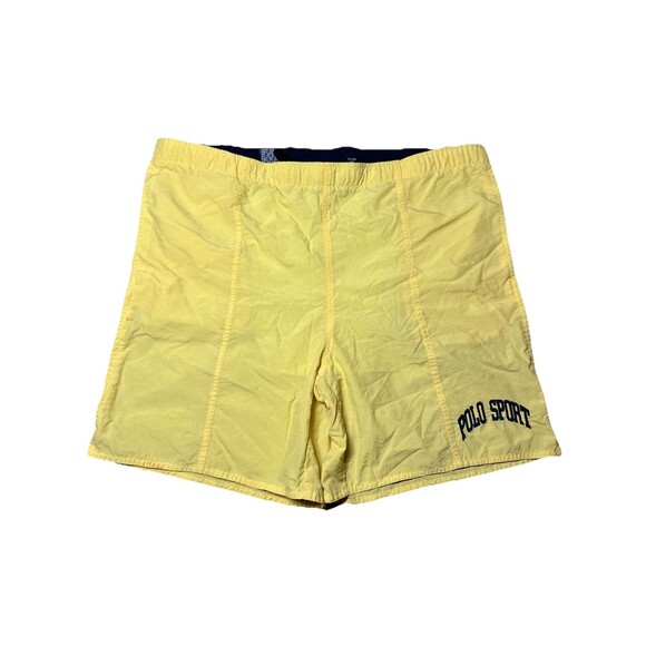 Rare Vintage POLO SPORT Ralph Lauren Logo Yellow Swimming Shorts Trunks 90s Sz M - Picture 1 of 10